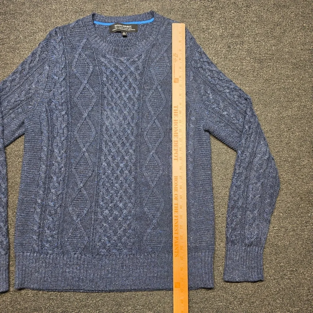 Banana Republic Sweater Blue Mens Medium Cable Knit Linificio Linen Crewneck